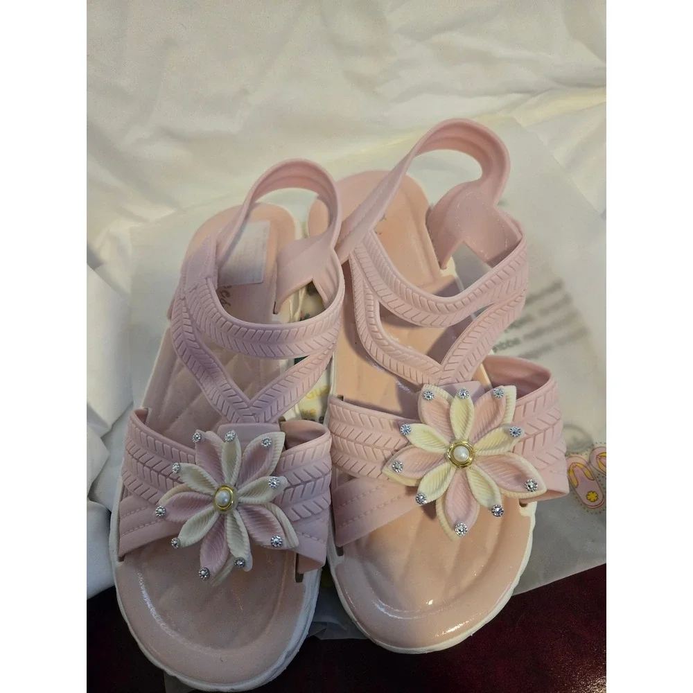 Girls Pink Flower Sandals Kids Summer Shoes Cute Casual Size 37‎